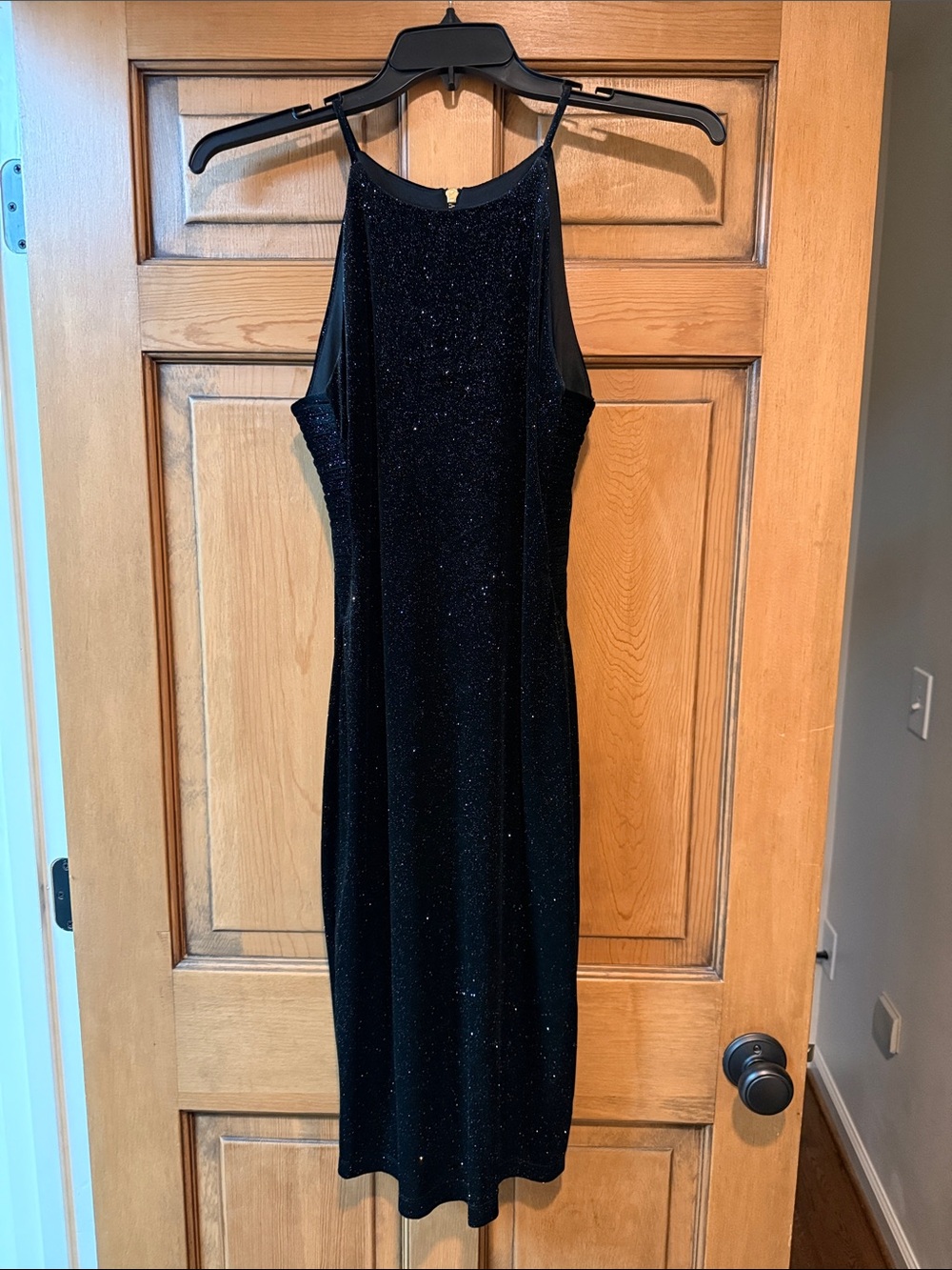 Premier Black Sparkle Velvet Halter Midi Dress